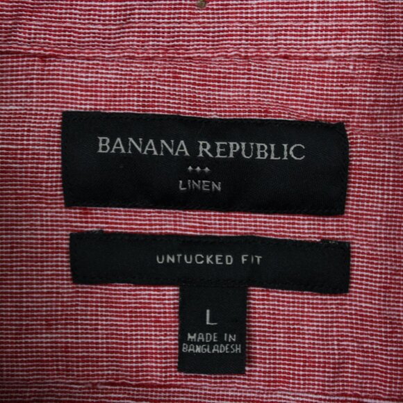 Banana Republic Shirt Adult Large Red Untucked Fit Linen/Cotton Blend L/S Button - Picture 7 of 13